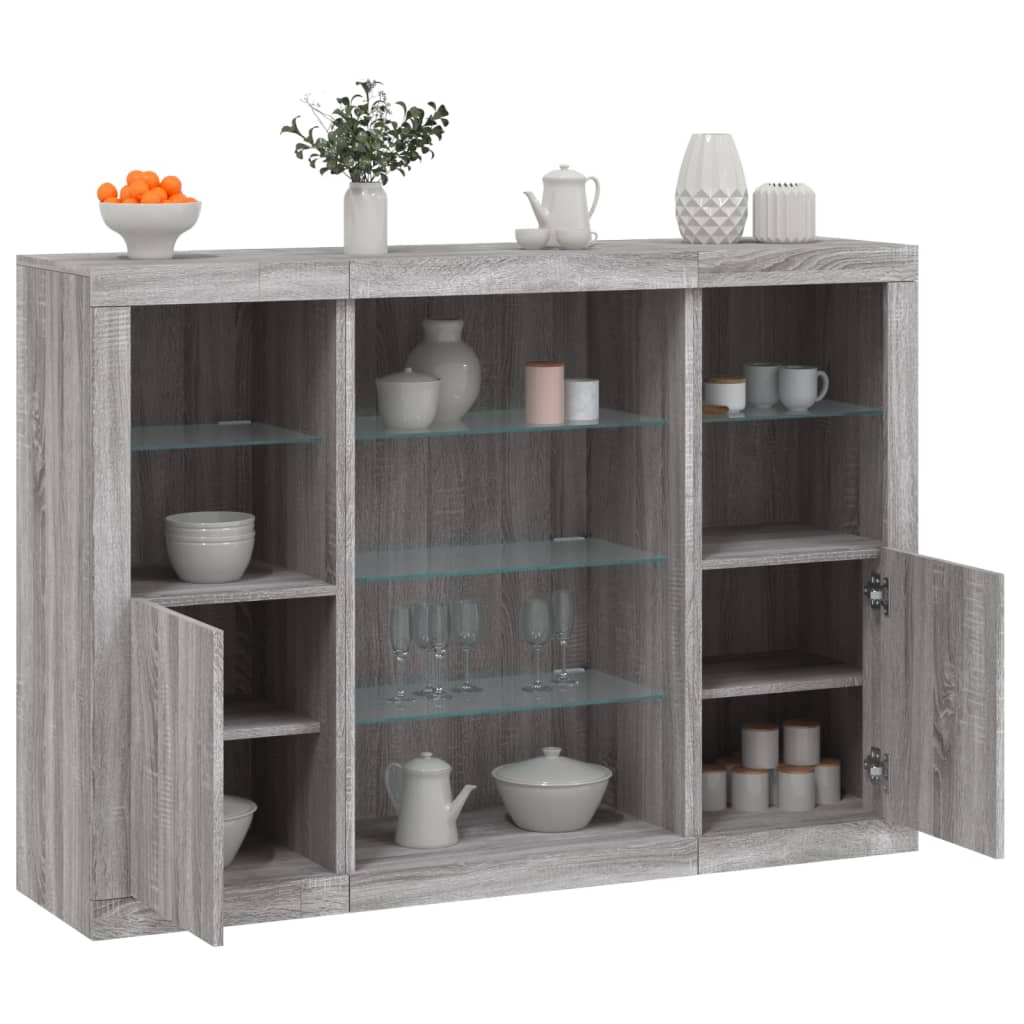 Sideboards with LED, 3 pcs, grey oak, wood