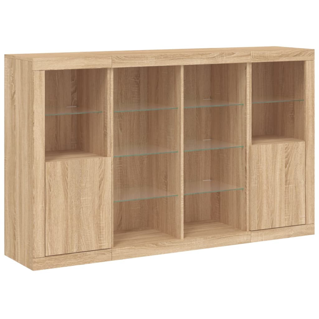 LED sideboards, 3 pcs, oak, engineered wood