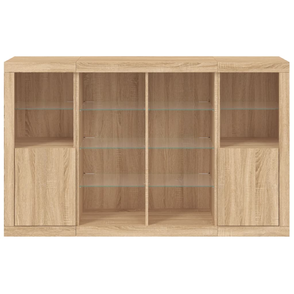 LED sideboards, 3 pcs, oak, engineered wood