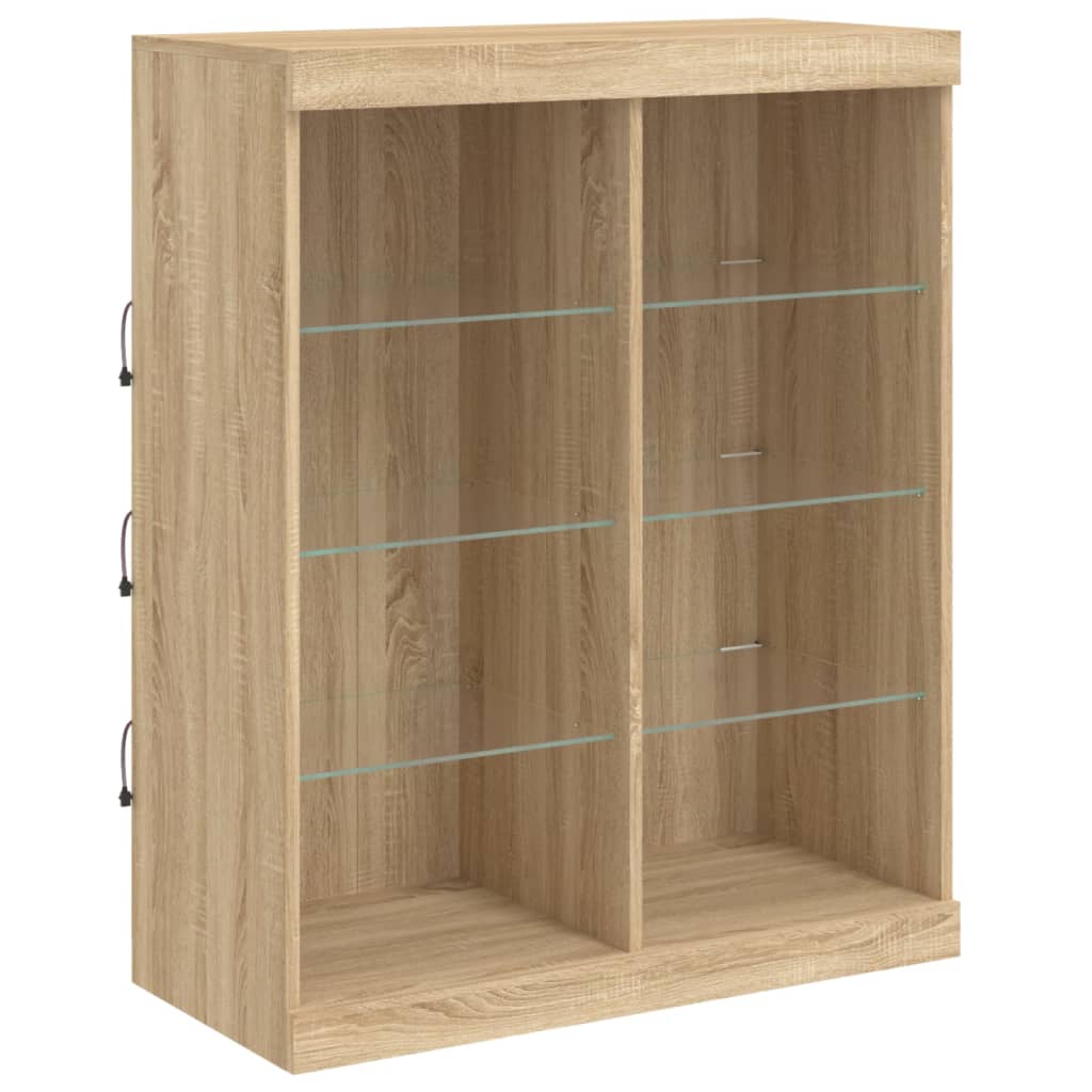 LED sideboards, 3 pcs, oak, engineered wood