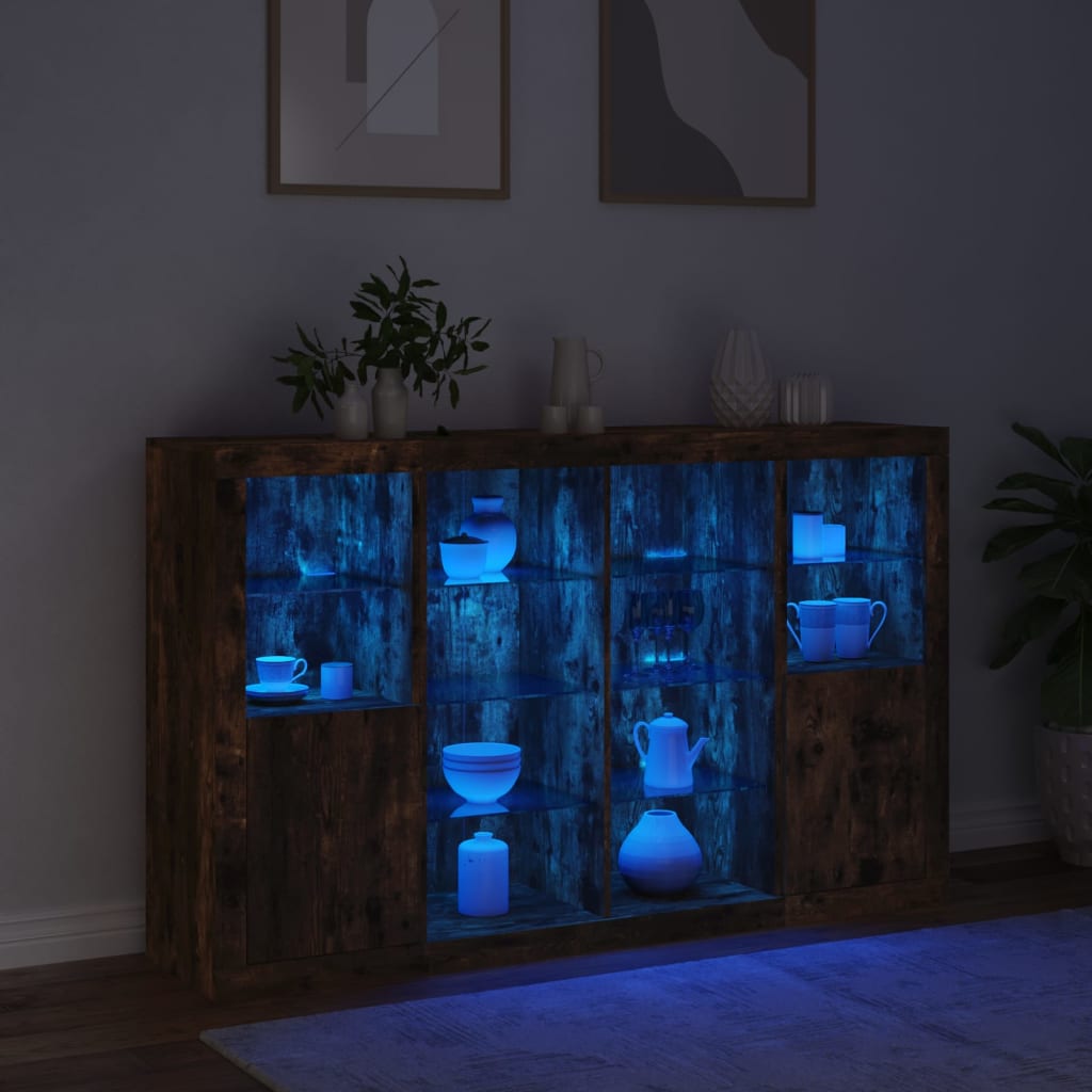 Sideboards with LED, 3 pcs, smoked oak, engineered wood
