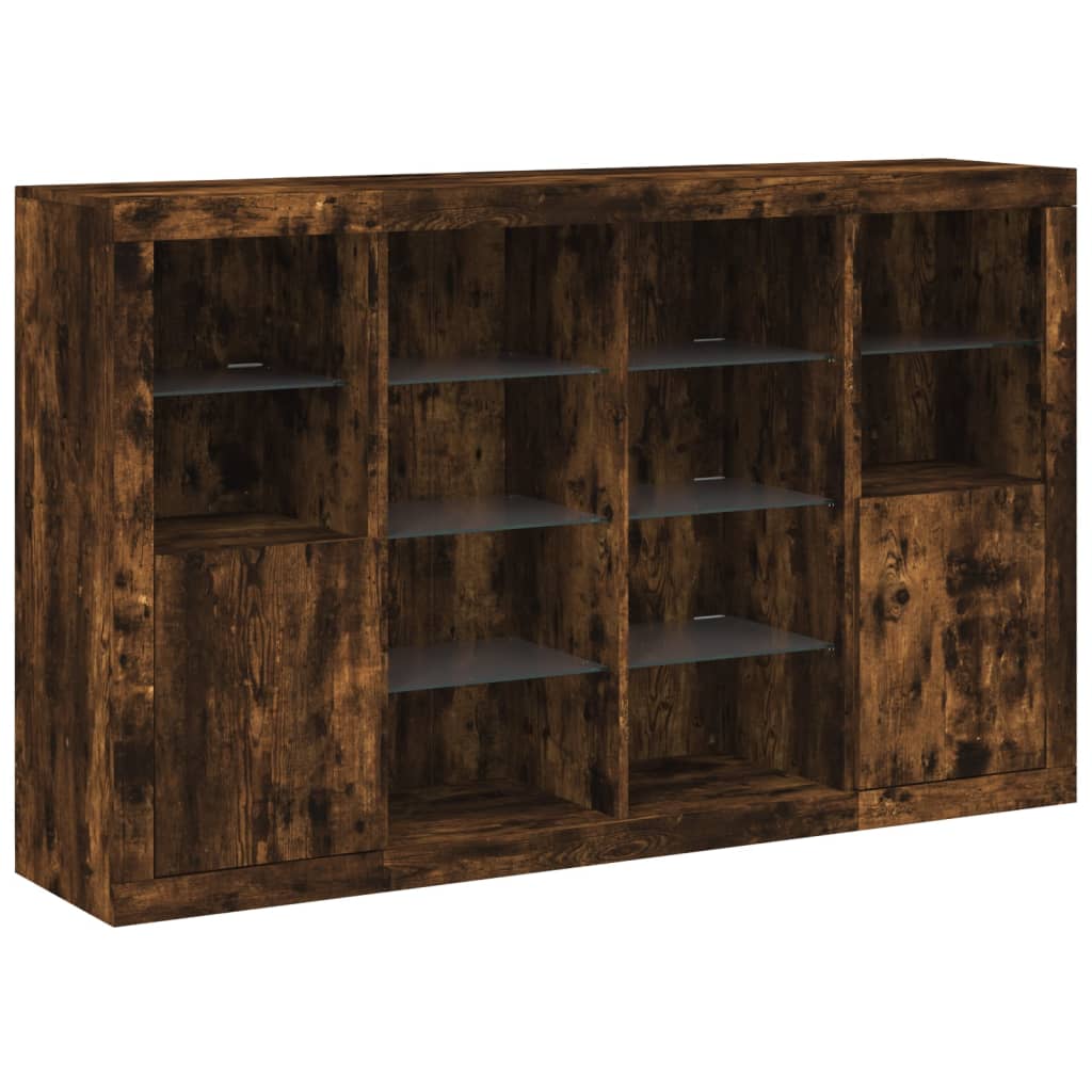 Sideboards with LED, 3 pcs, smoked oak, engineered wood