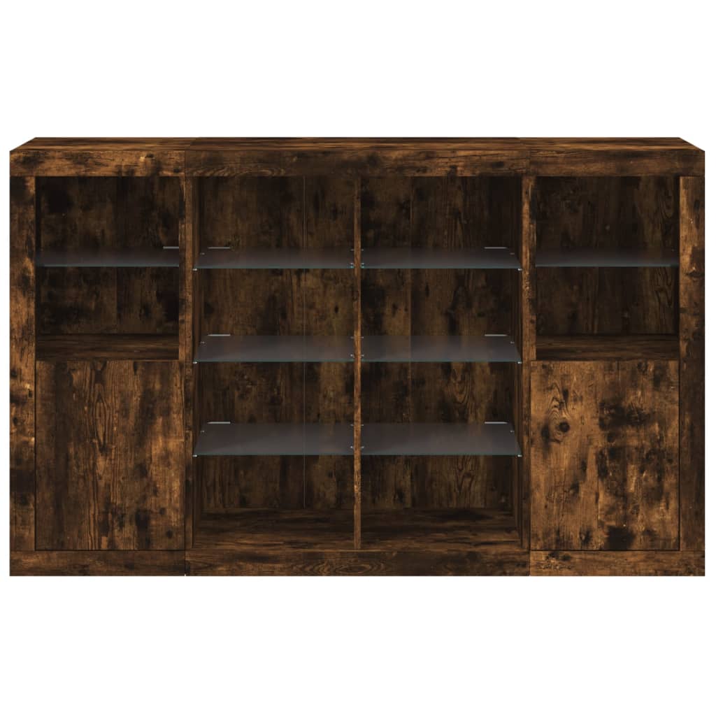 Sideboards with LED, 3 pcs, smoked oak, engineered wood