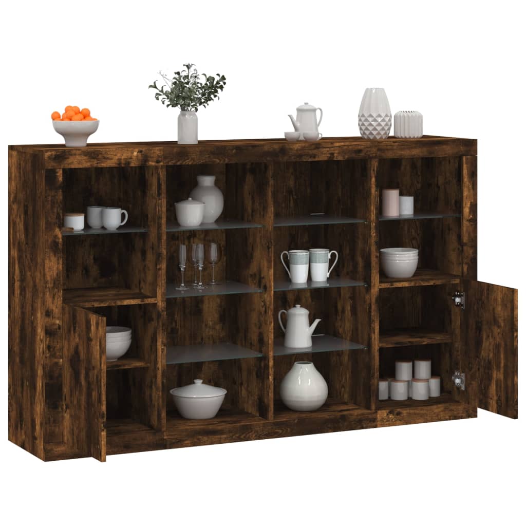 Sideboards with LED, 3 pcs, smoked oak, engineered wood