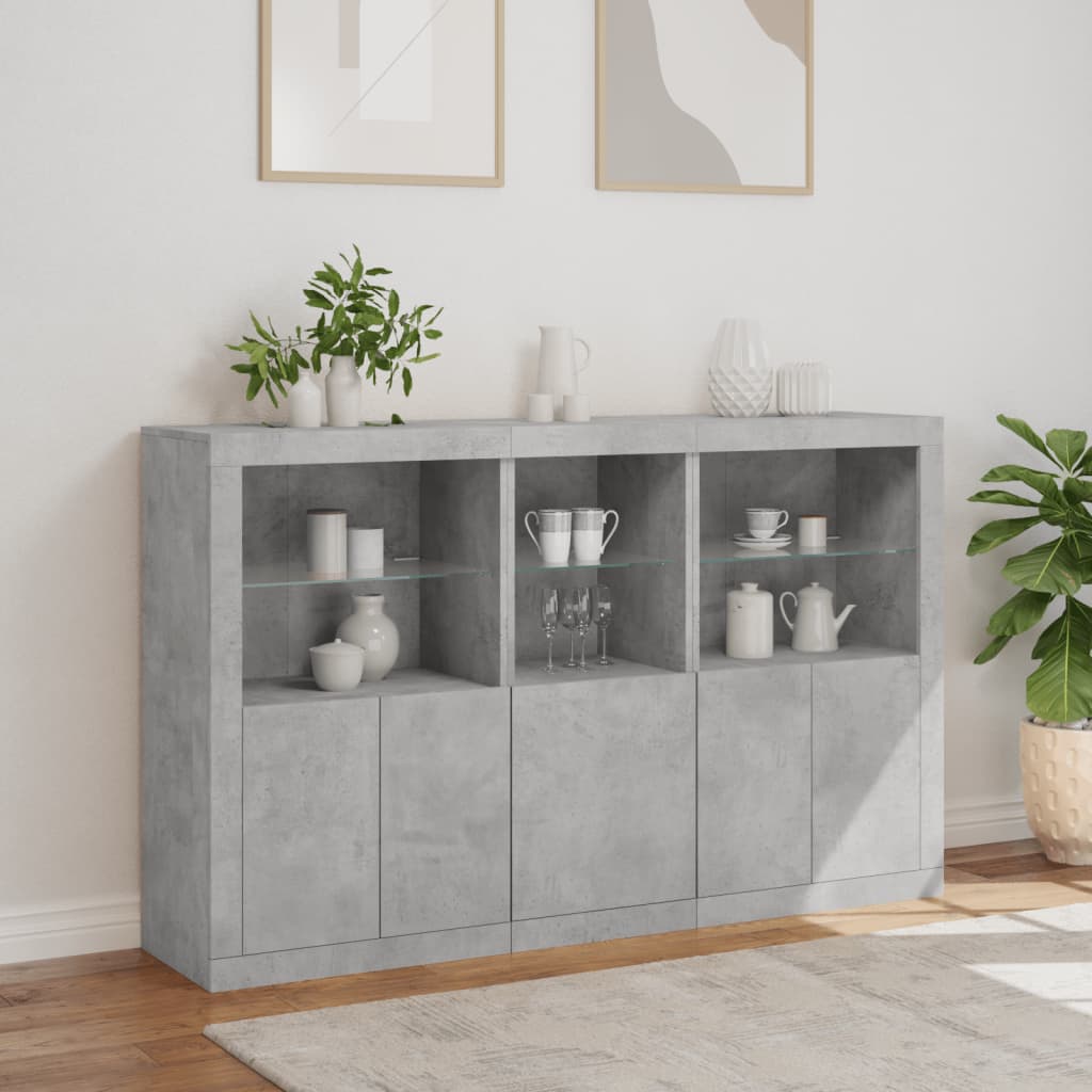 Sānu skapītis ar LED apgaismojumu, betona pelēks, 162x37x100cm