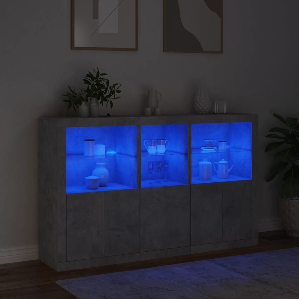 Sānu skapītis ar LED apgaismojumu, betona pelēks, 162x37x100cm