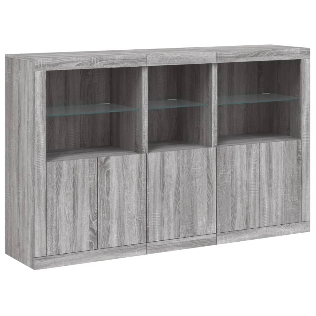 Sideboard with LED lights, grey oak, 162x37x100cm