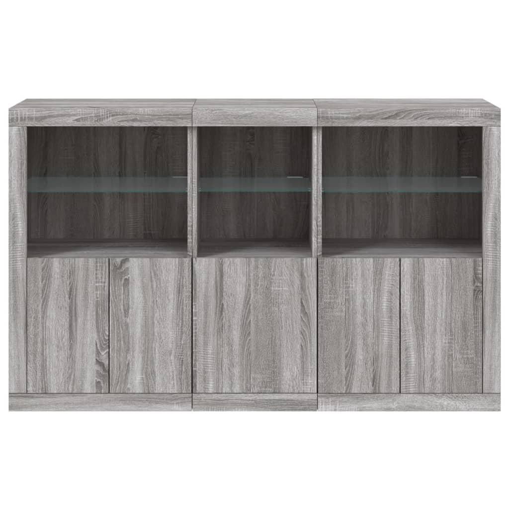 Sideboard with LED lights, grey oak, 162x37x100cm