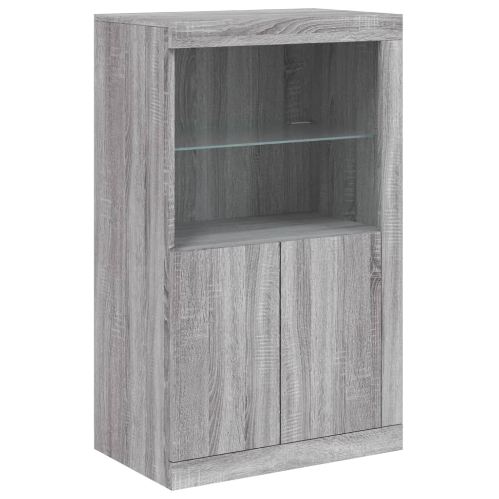 Sideboard with LED lights, grey oak, 162x37x100cm
