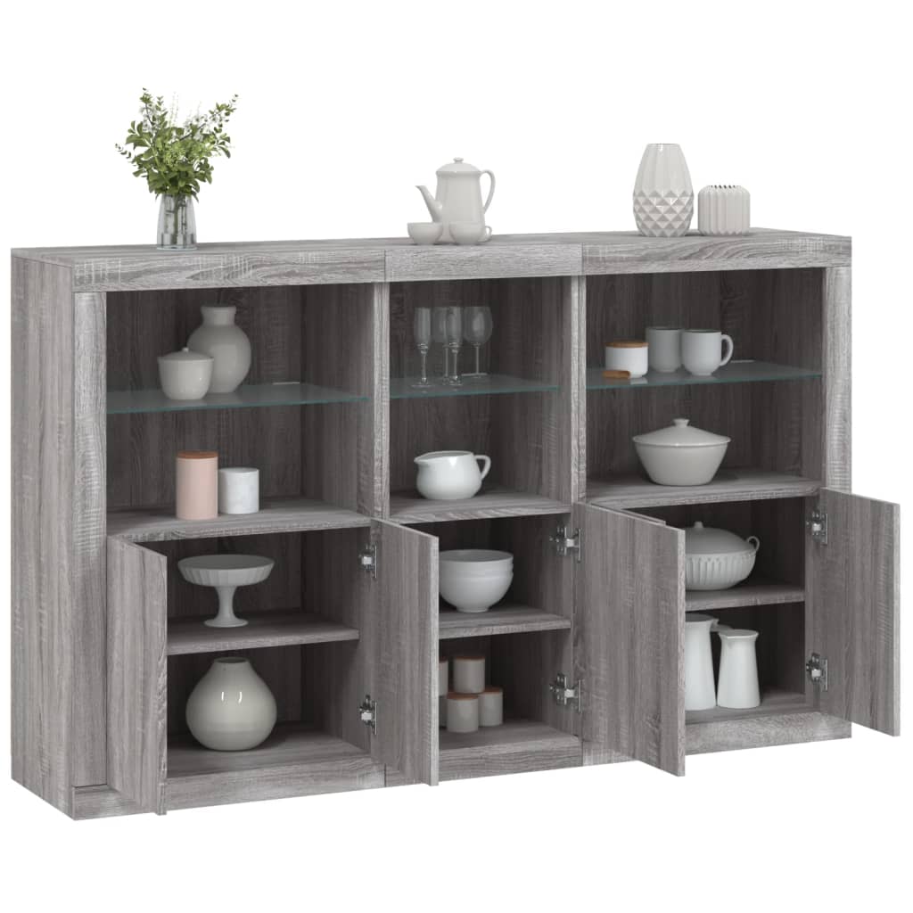 Sideboard with LED lights, grey oak, 162x37x100cm