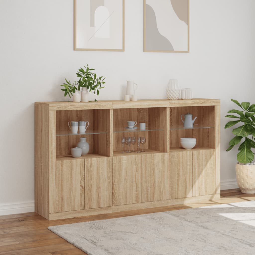 Sānu skapītis ar LED apgaismojumu, ozolkoka, 181,5x37x100 cm
