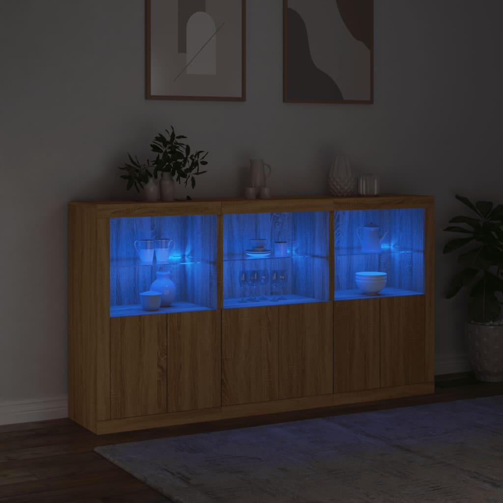 Sānu skapītis ar LED apgaismojumu, ozolkoka, 181,5x37x100 cm