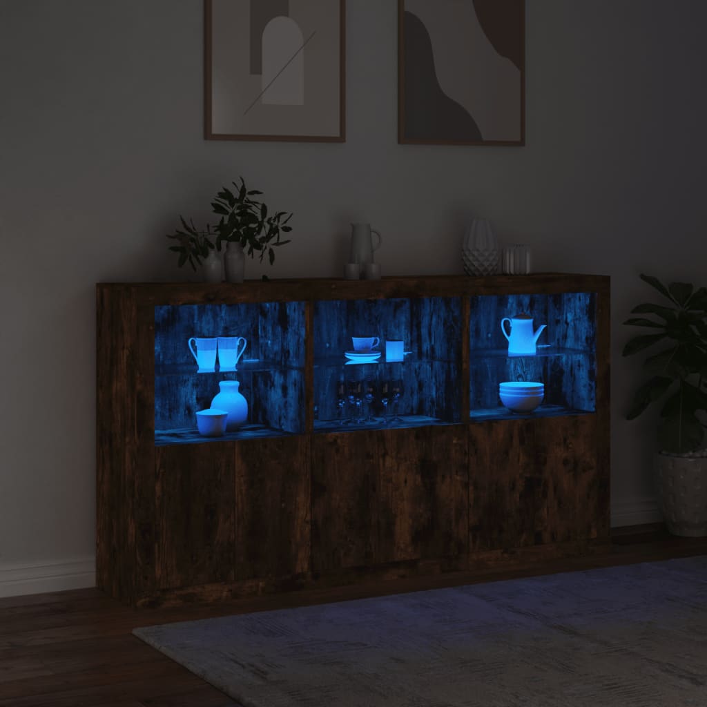 Šoninė spintelė su LED lemputėmis, dūminė, 181,5x37x100cm