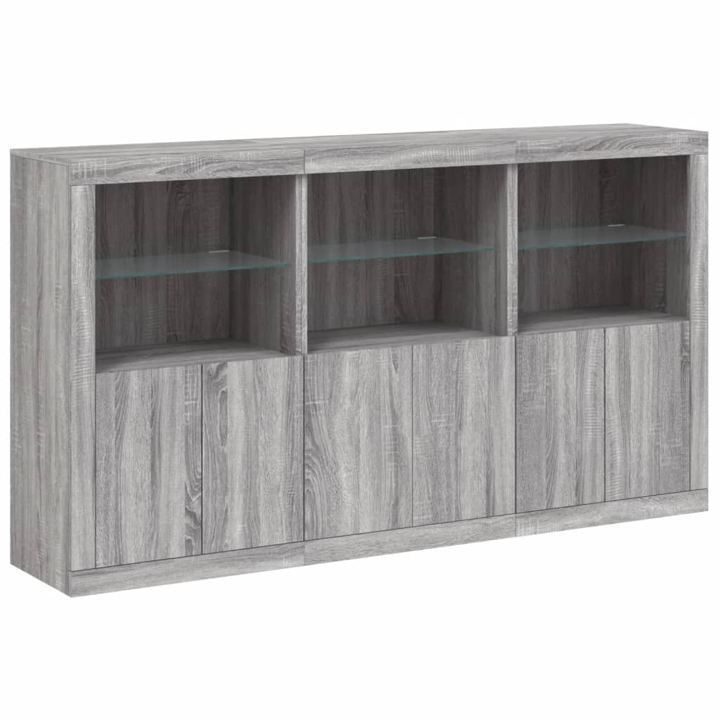 Sideboard with LED lights, grey oak, 181.5x37x100cm