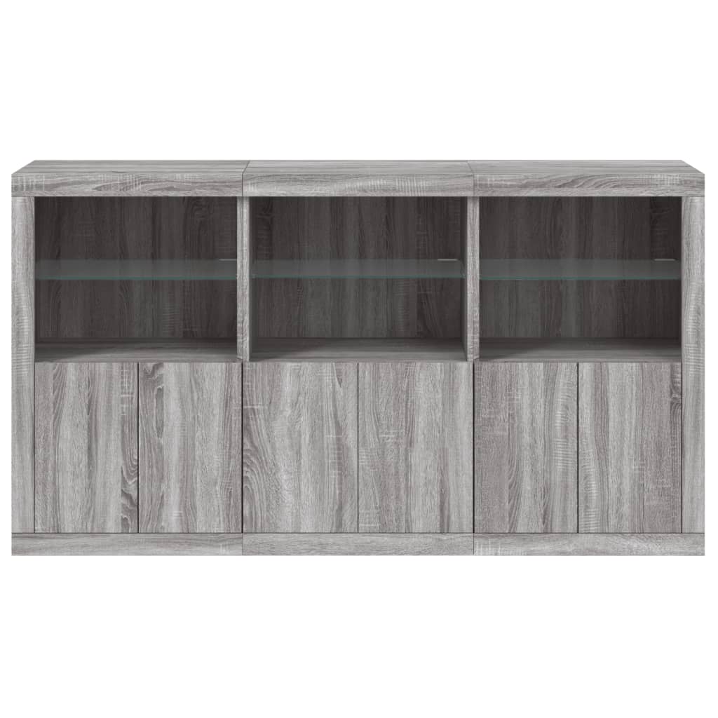 Sideboard with LED lights, grey oak, 181.5x37x100cm