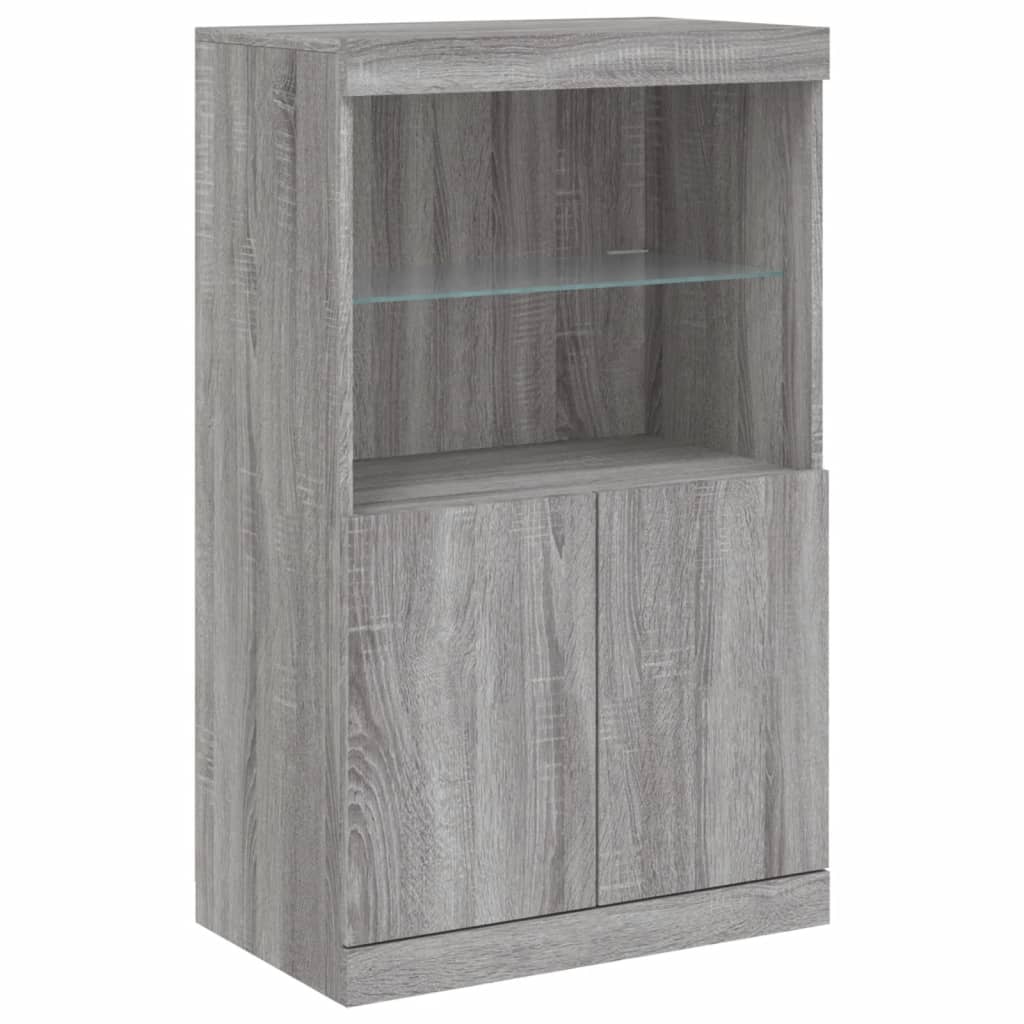 Sideboard with LED lights, grey oak, 181.5x37x100cm