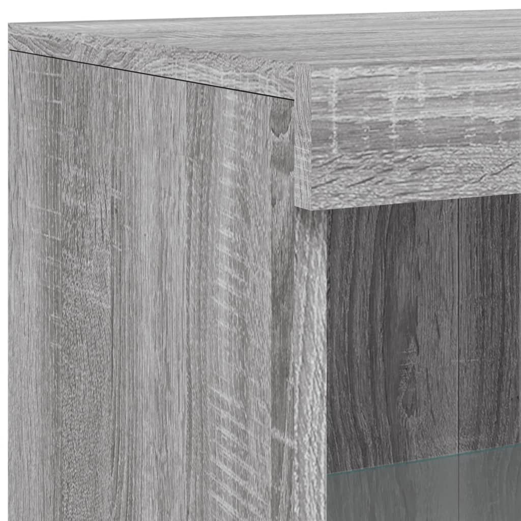Sideboard with LED lights, grey oak, 181.5x37x100cm