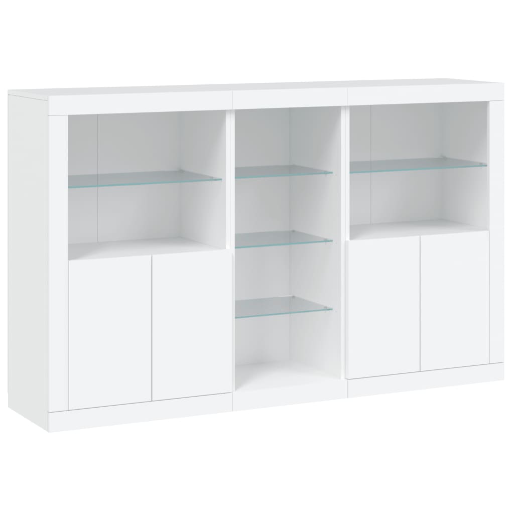 Sideboard with LED lights, white, 162x37x100cm