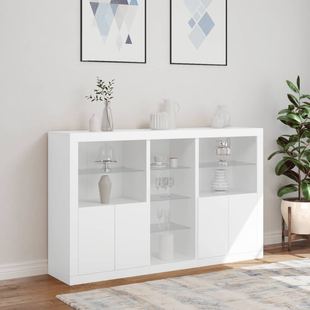 Sideboard with LED lights, white, 162x37x100cm