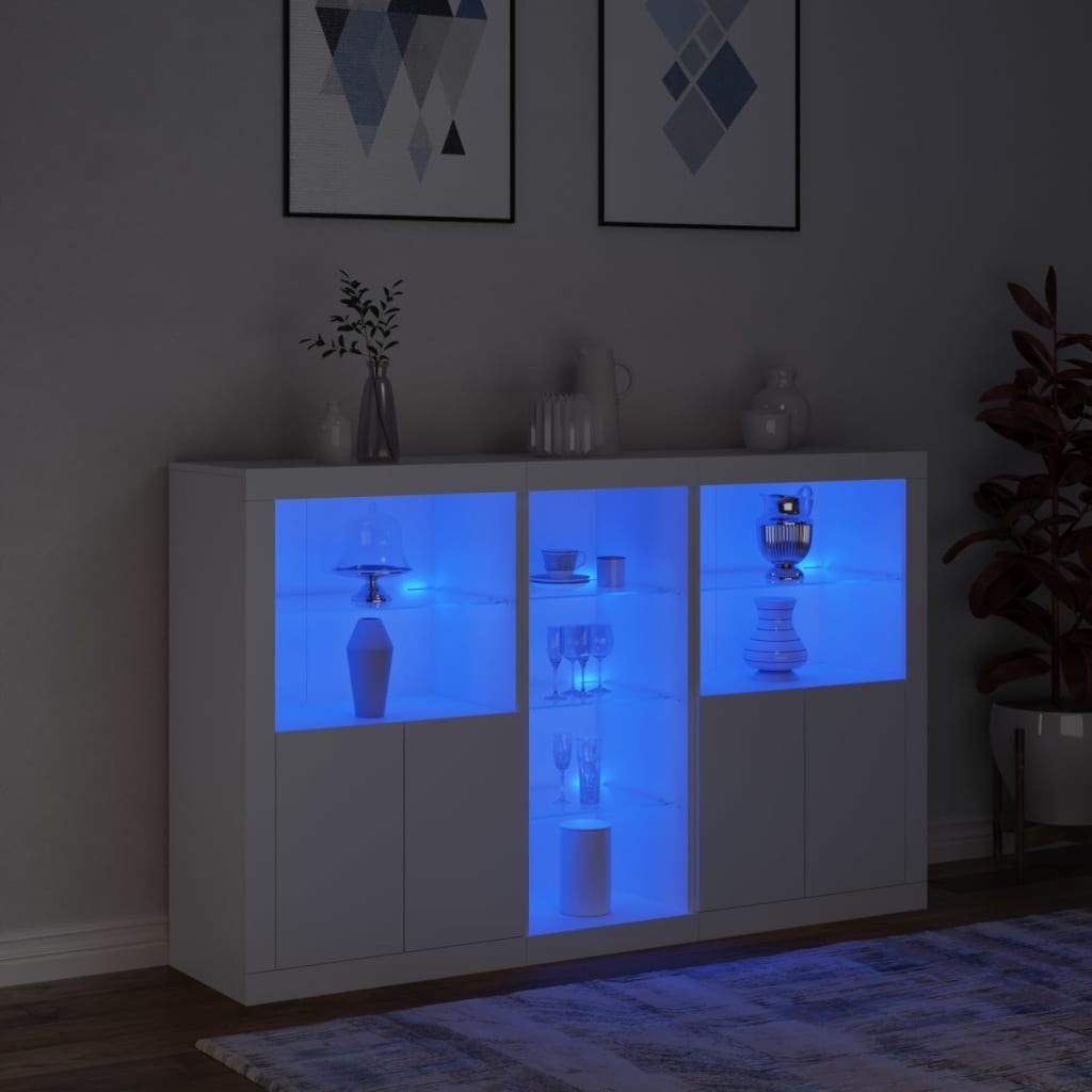 Sideboard with LED lights, white, 162x37x100cm