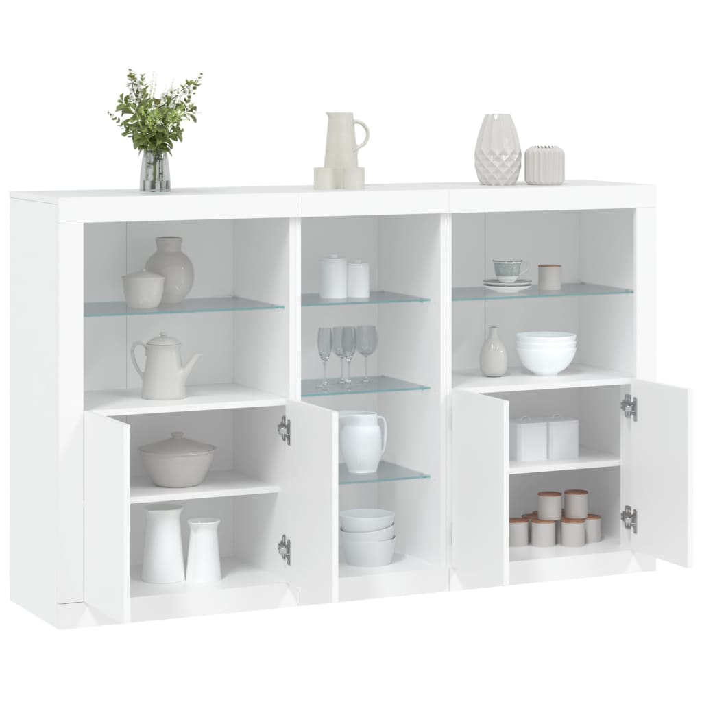 Sideboard with LED lights, white, 162x37x100cm