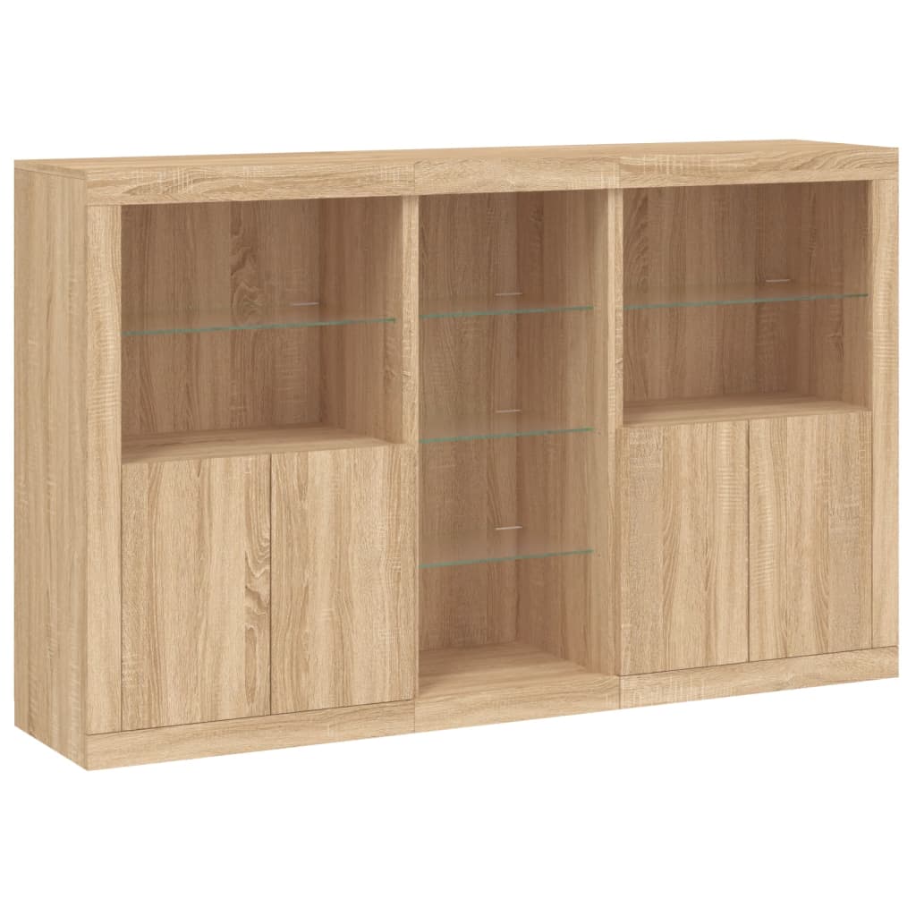 Sideboard with LED lights, oak colour, 162x37x100cm