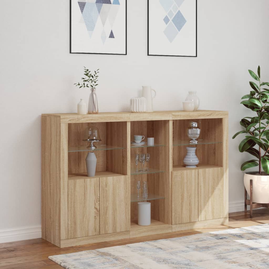 Sideboard with LED lights, oak colour, 162x37x100cm