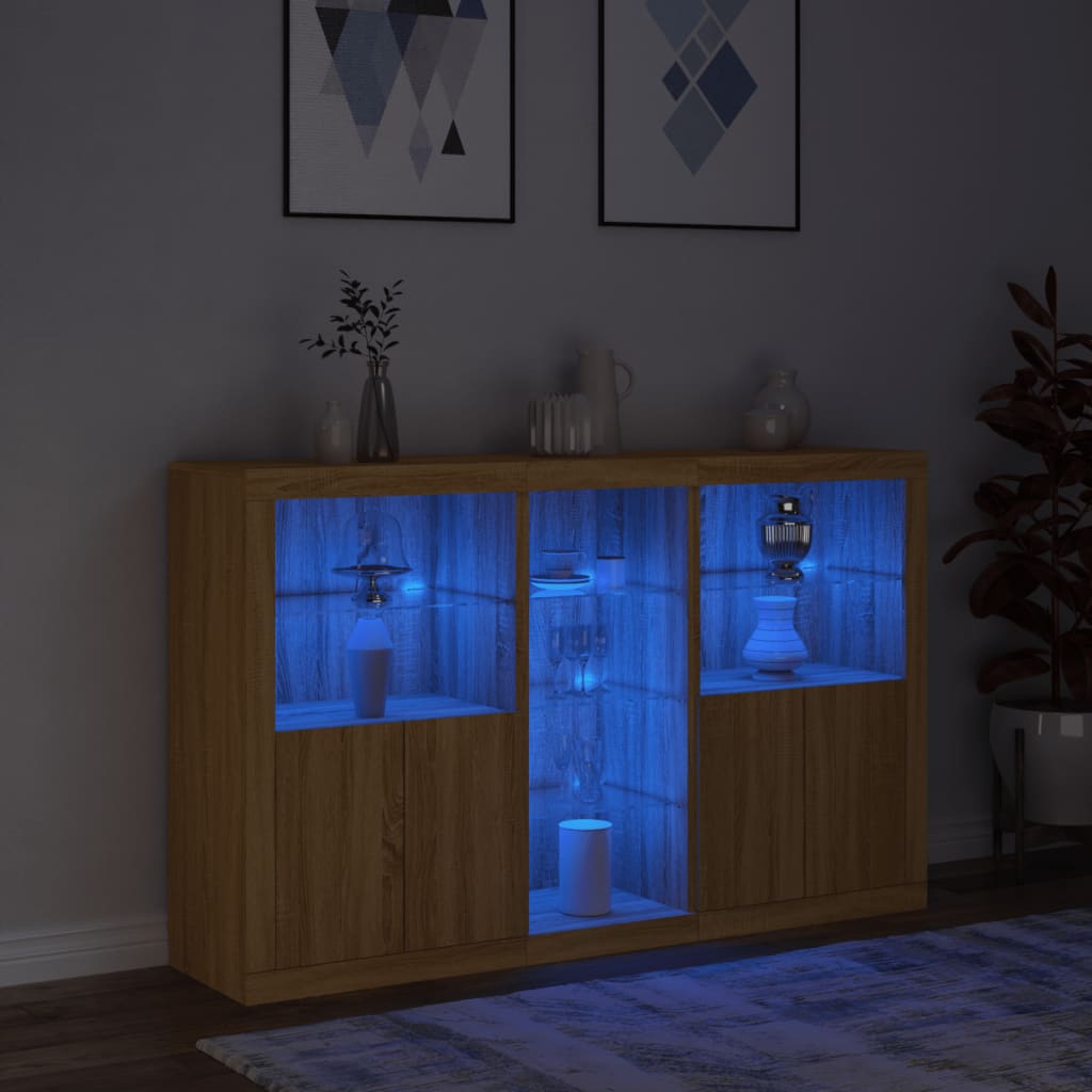 Sideboard with LED lights, oak colour, 162x37x100cm
