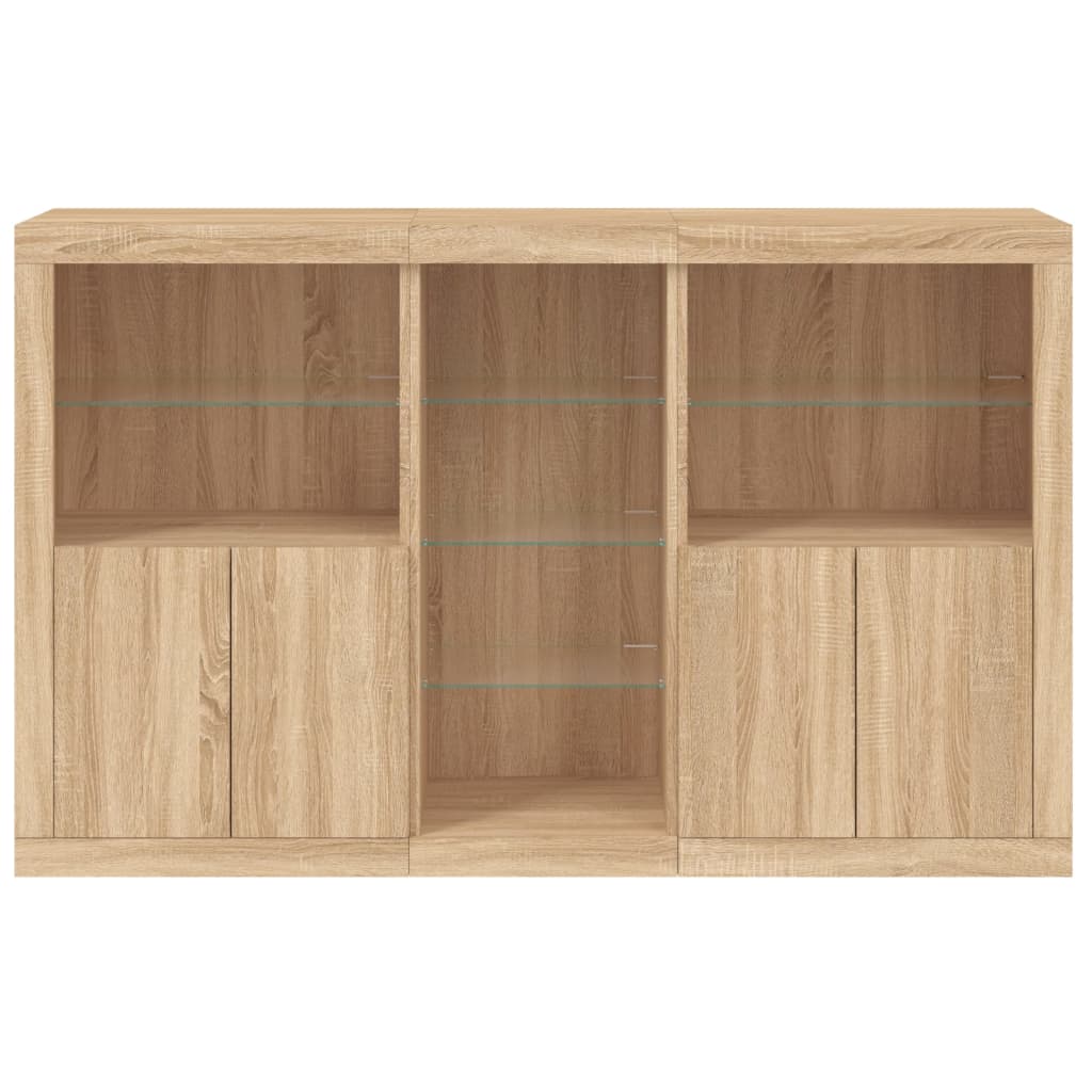 Sideboard with LED lights, oak colour, 162x37x100cm