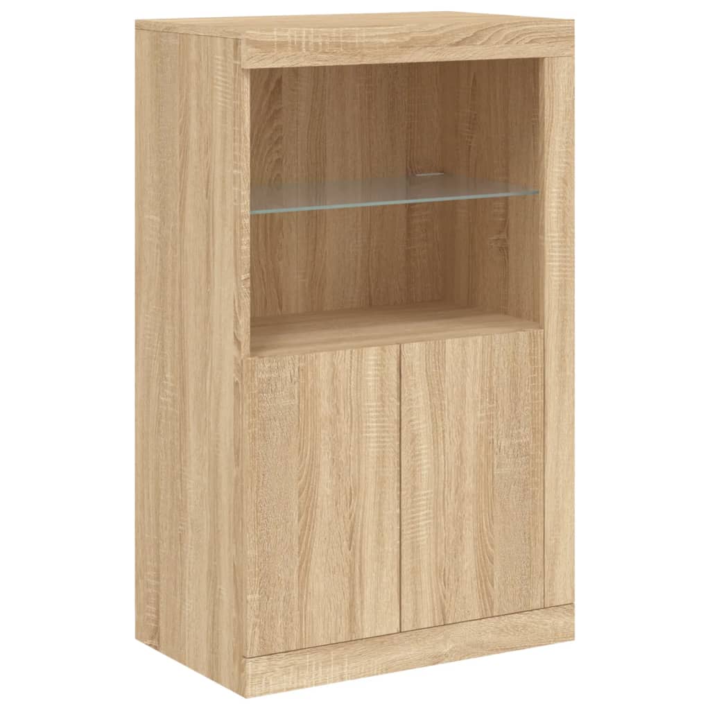 Sideboard with LED lights, oak colour, 162x37x100cm