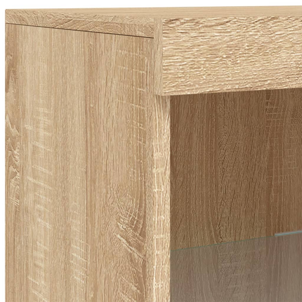 Sideboard with LED lights, oak colour, 162x37x100cm