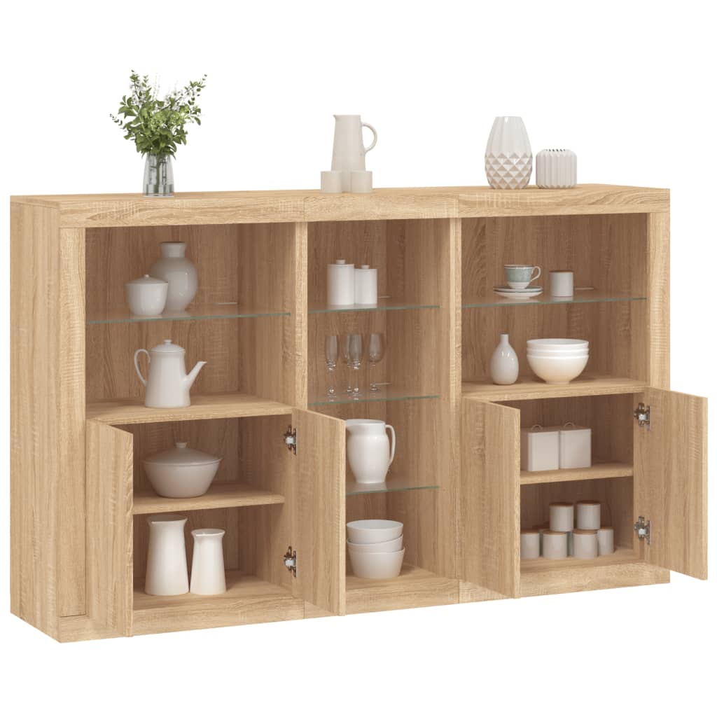 Sideboard with LED lights, oak colour, 162x37x100cm