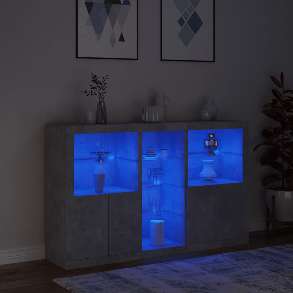 Šoninė spintelė su LED lemputėmis, betono pilka, 162x37x100cm