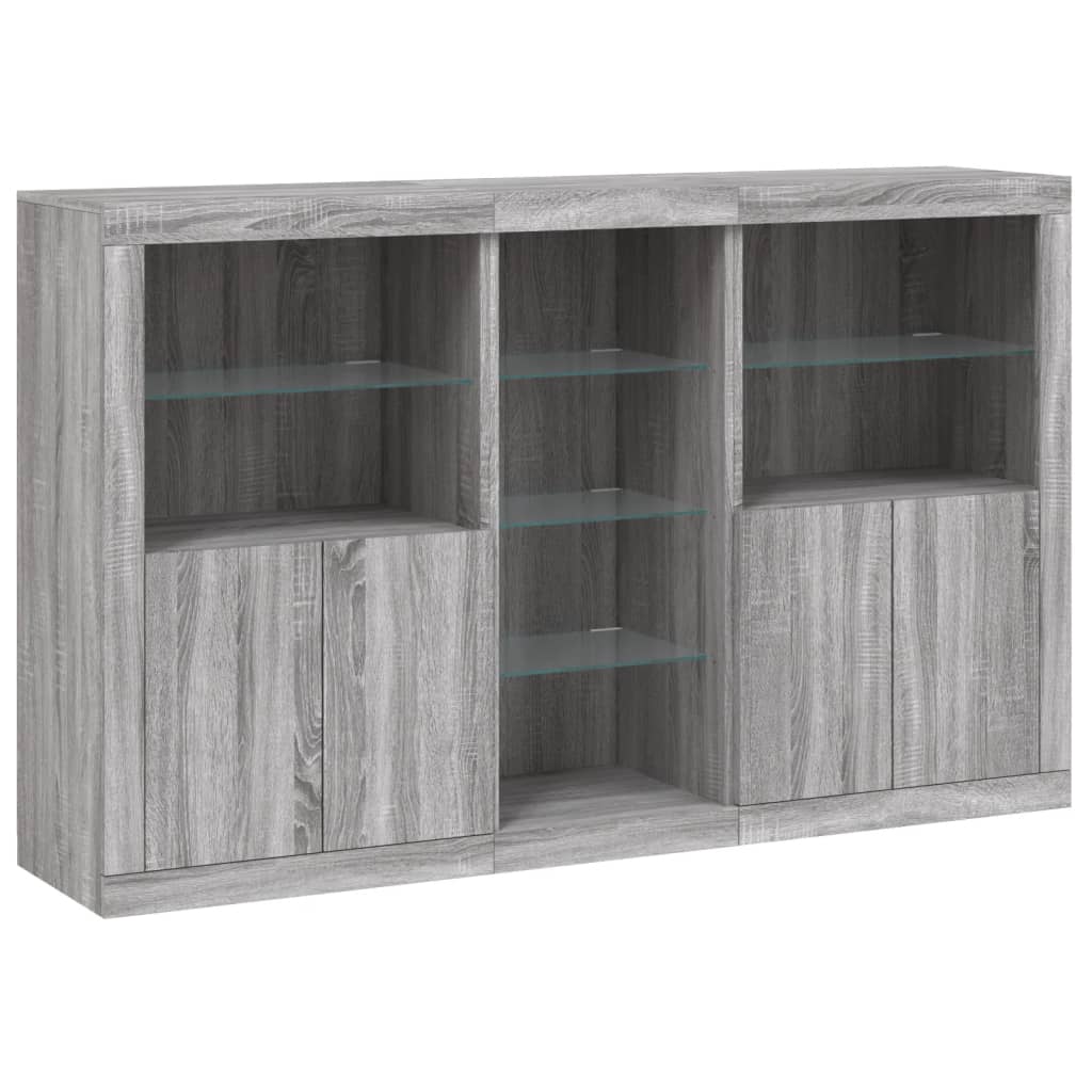Sideboard with LED lights, grey oak, 162x37x100cm