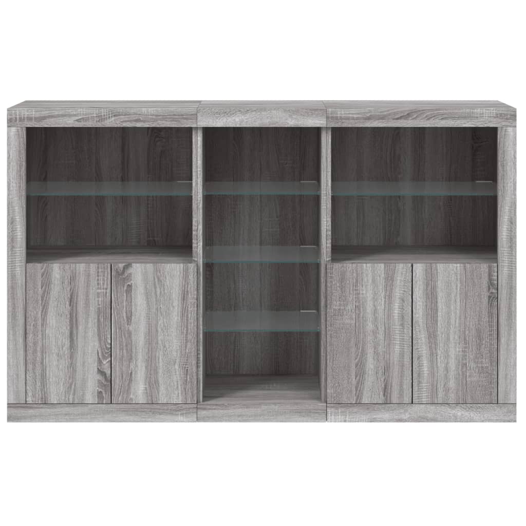 Sideboard with LED lights, grey oak, 162x37x100cm