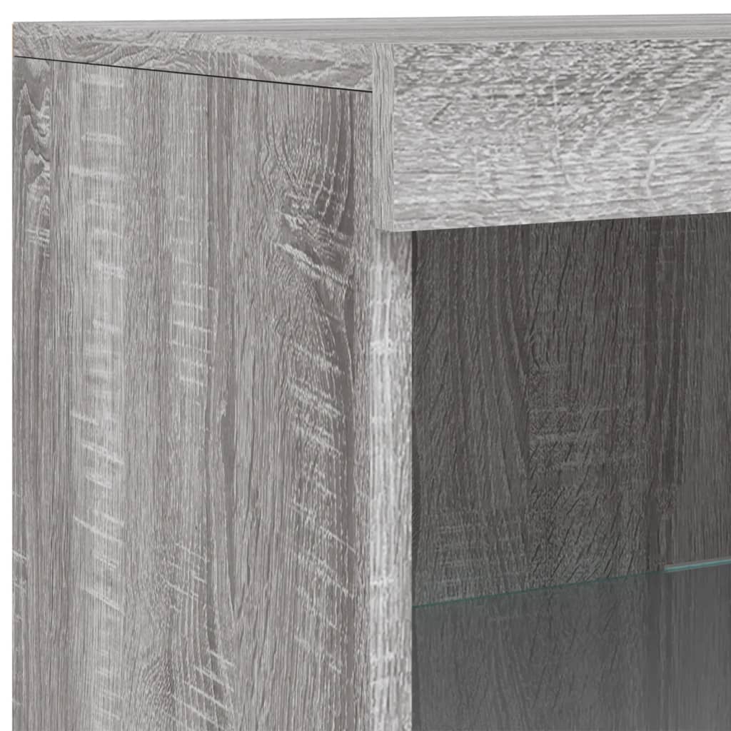 Sideboard with LED lights, grey oak, 162x37x100cm