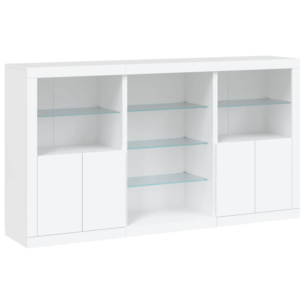 Sideboard with LED lights, white, 181.5x37x100cm