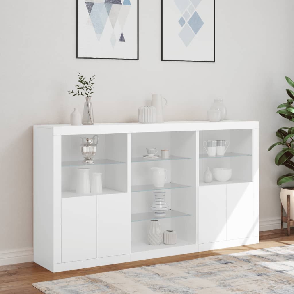 Sideboard with LED lights, white, 181.5x37x100cm