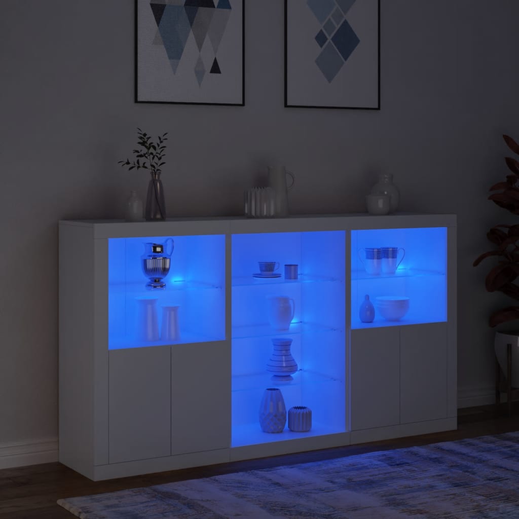 Sideboard with LED lights, white, 181.5x37x100cm