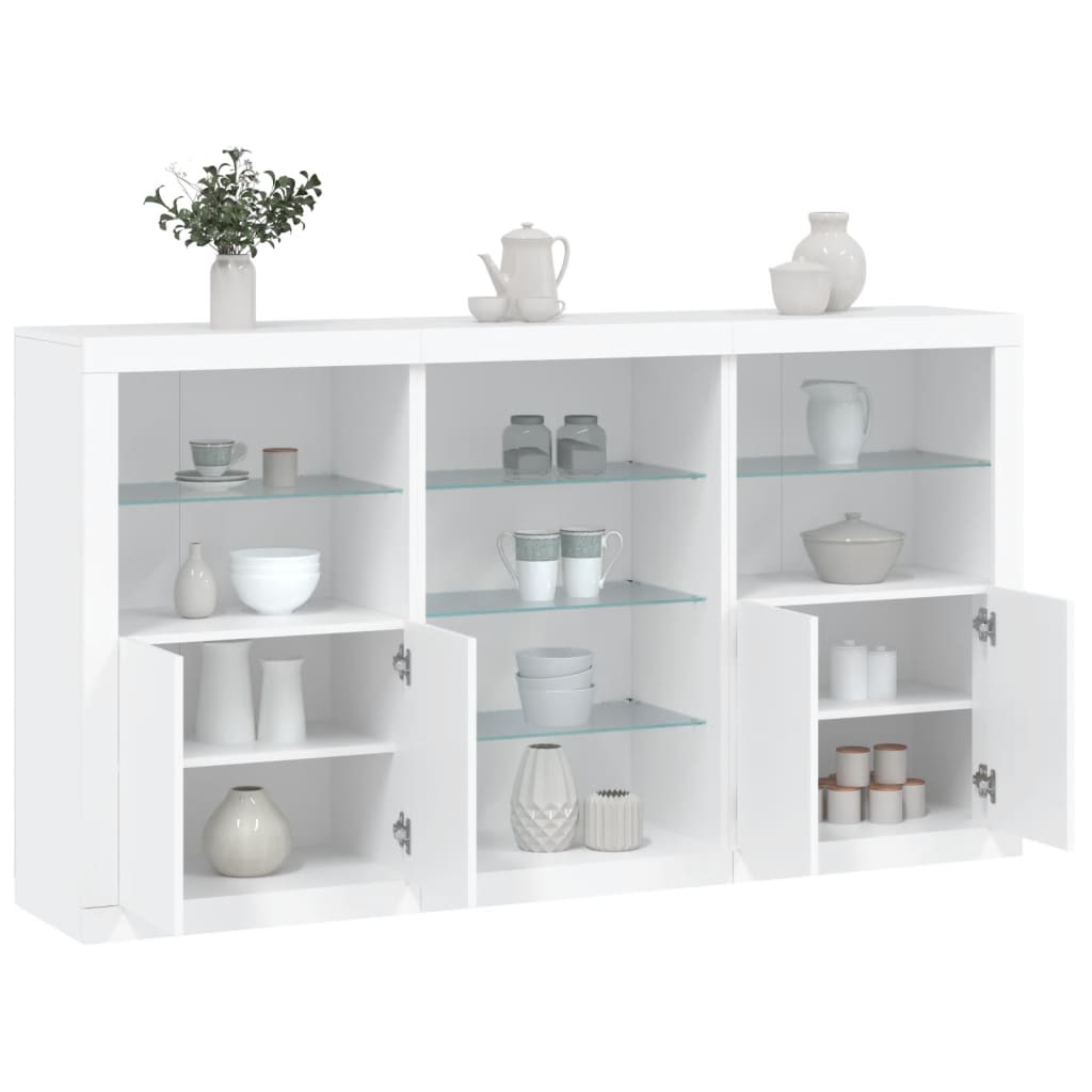 Sideboard with LED lights, white, 181.5x37x100cm