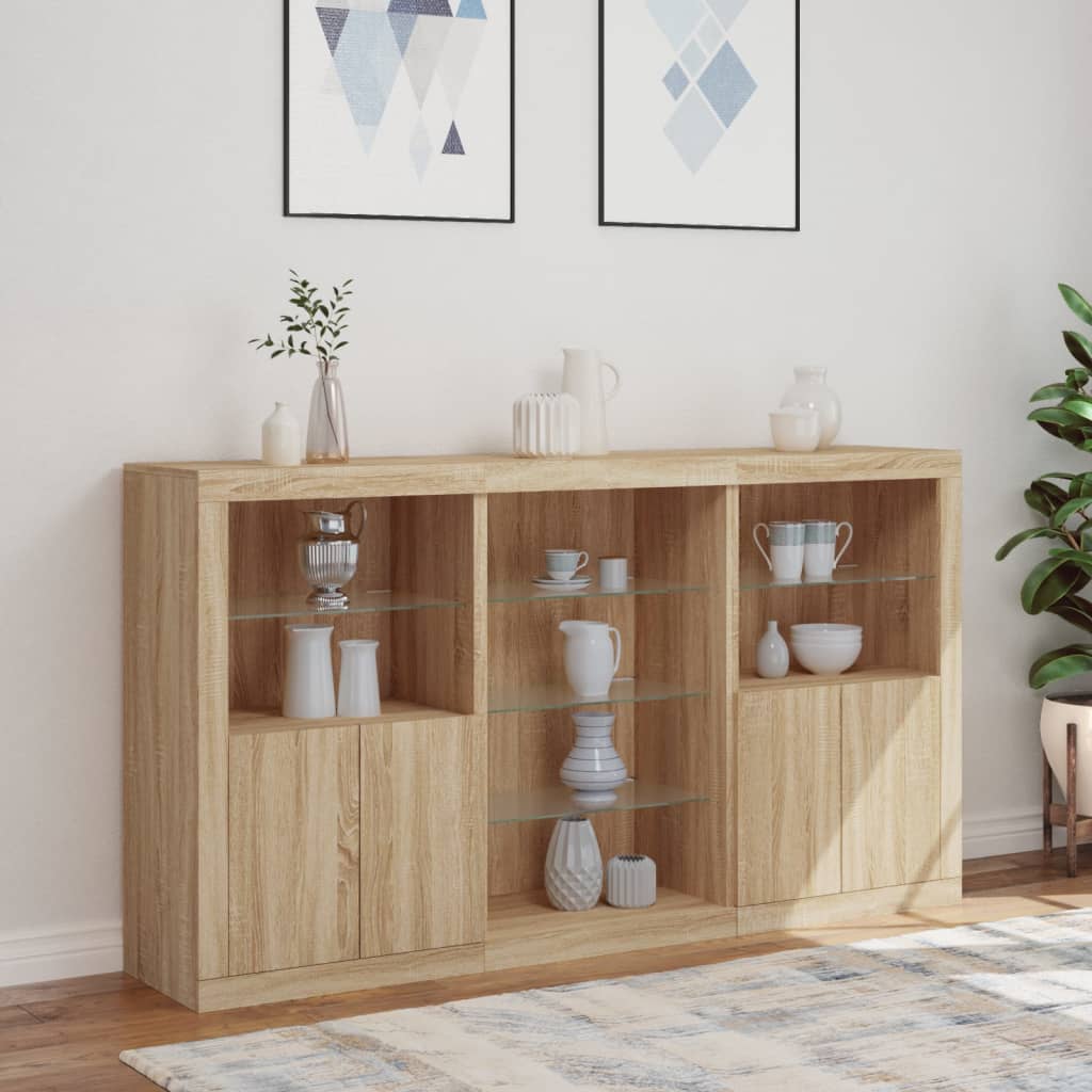 Sānu skapītis ar LED apgaismojumu, ozolkoka, 181,5x37x100 cm