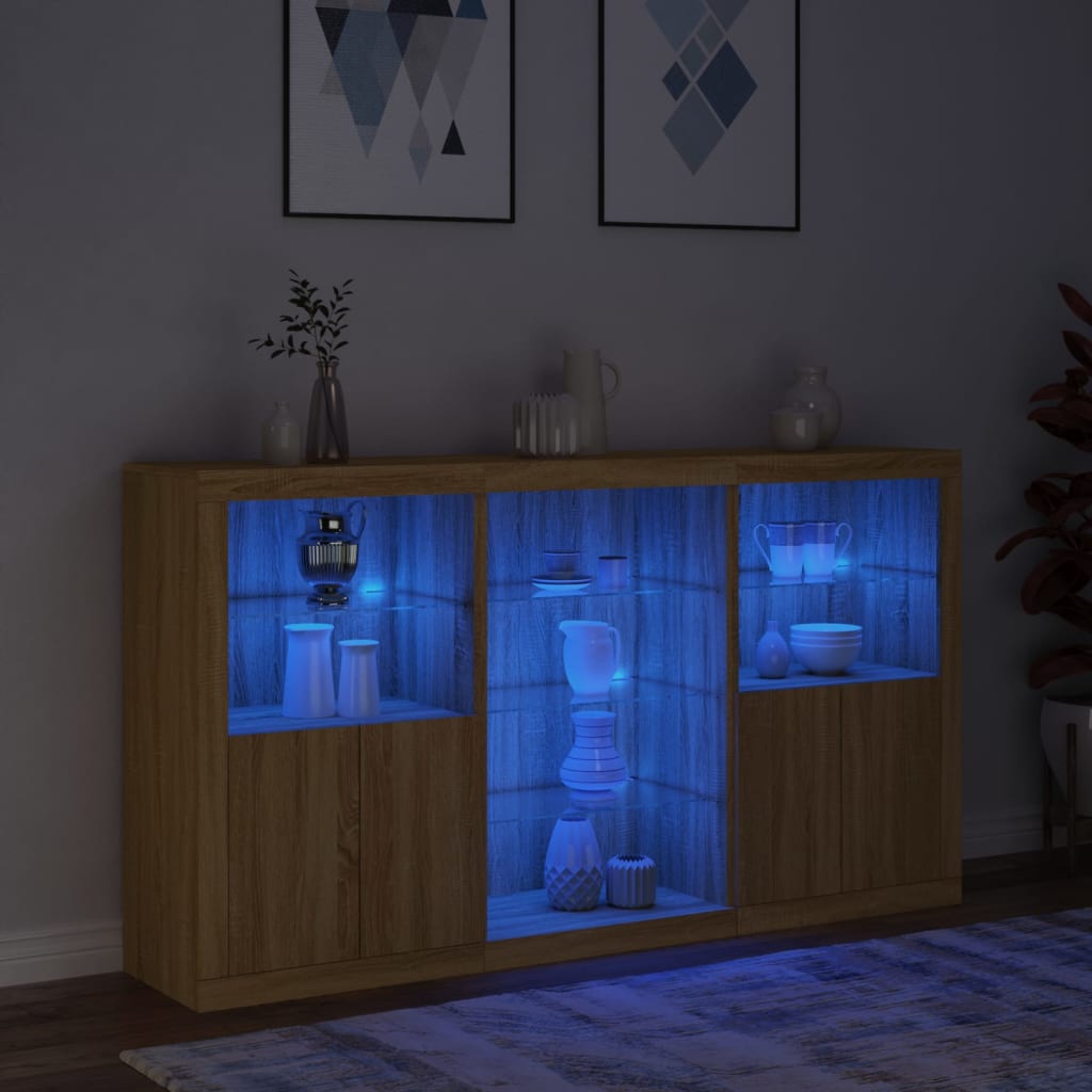 Sānu skapītis ar LED apgaismojumu, ozolkoka, 181,5x37x100 cm