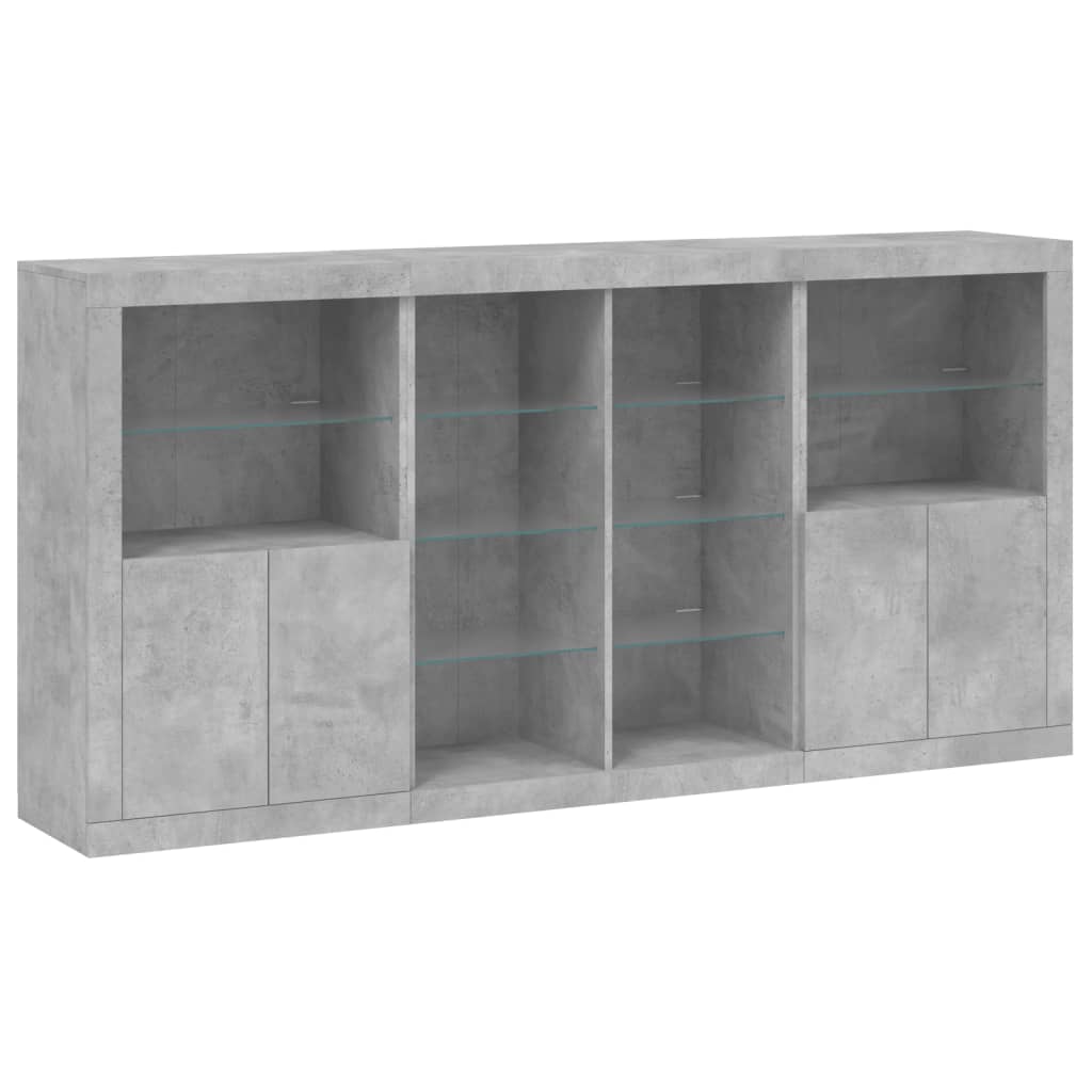Sideboard with LED Lights, Concrete Grey, 202x37x100cm