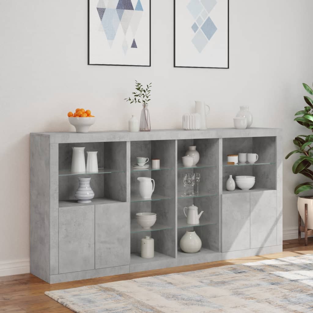Sideboard with LED Lights, Concrete Grey, 202x37x100cm