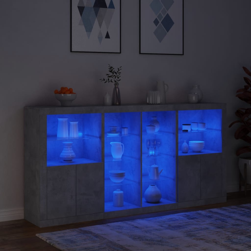Sideboard with LED Lights, Concrete Grey, 202x37x100cm