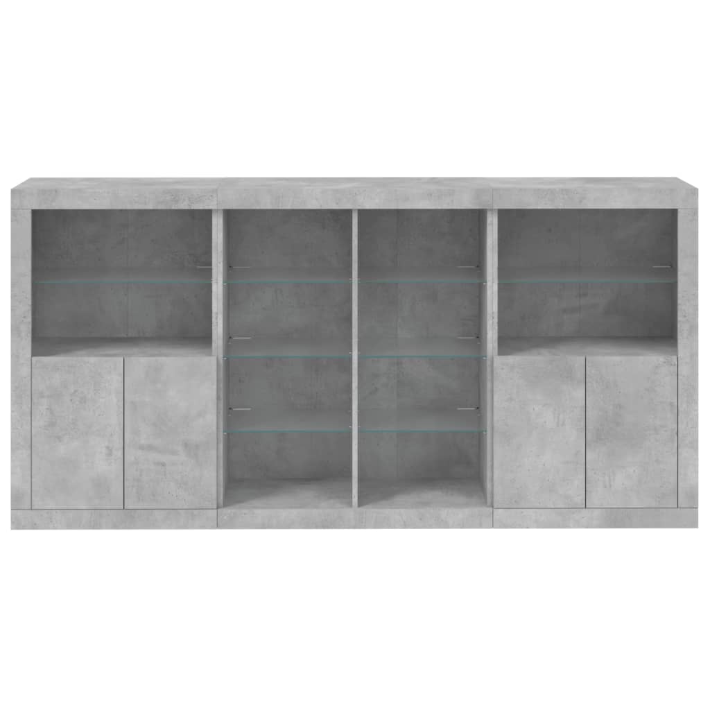 Sideboard with LED Lights, Concrete Grey, 202x37x100cm