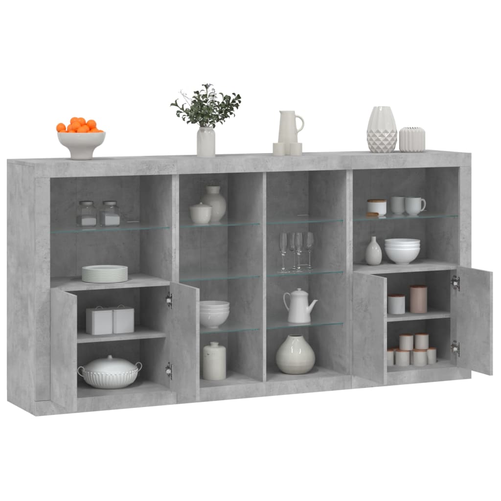 Sideboard with LED Lights, Concrete Grey, 202x37x100cm