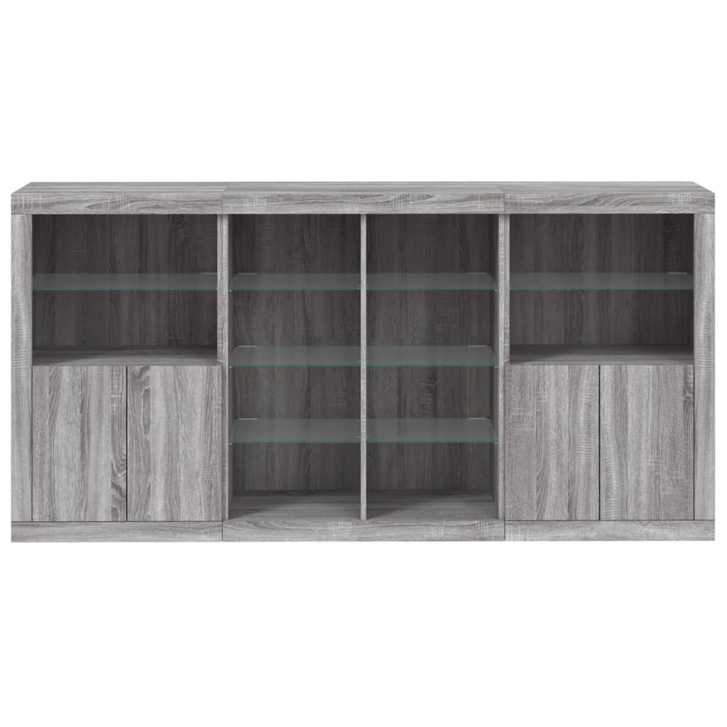 Šoninė spintelė su LED lemputėmis, pilka ąžuolo, 202x37x100cm