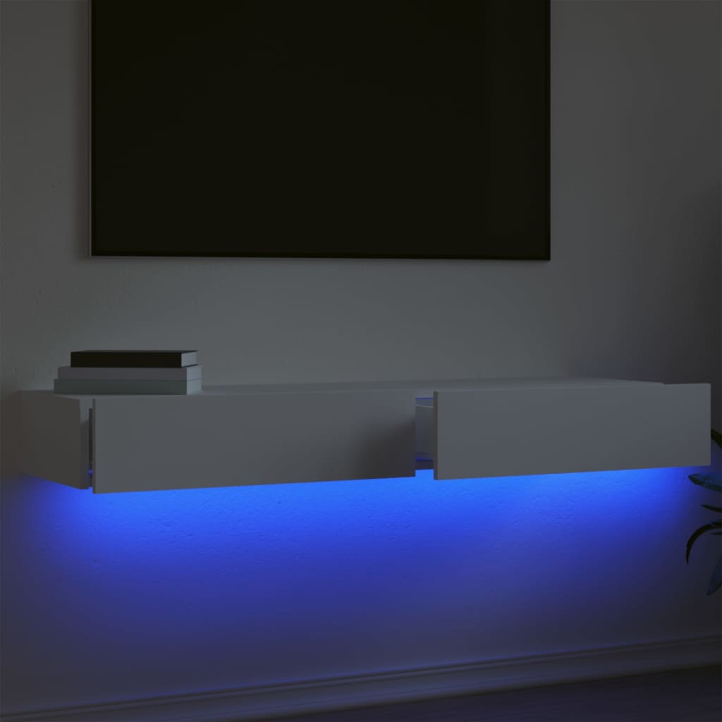 TV Cabinets with LED Lights, 2 pcs., White, 60x35x15.5 cm