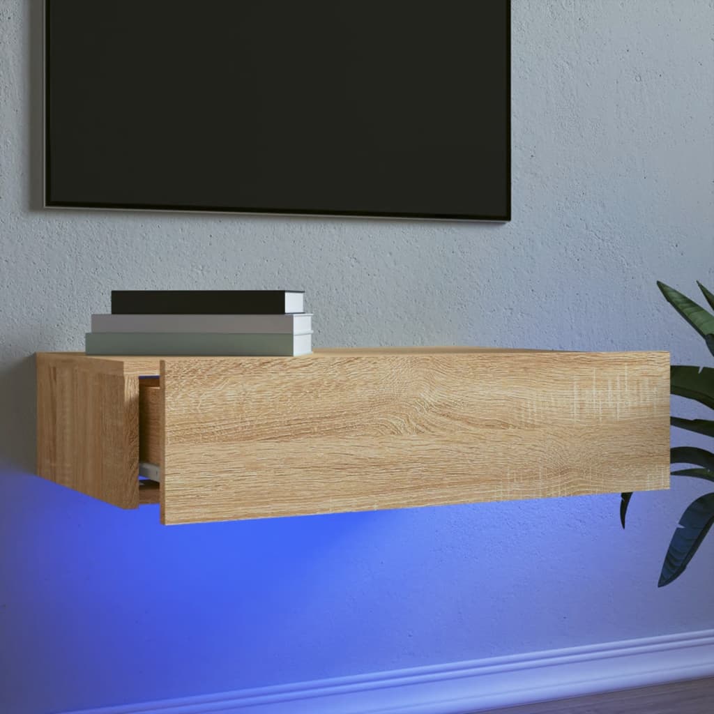 Televizoriaus spintelė su LED lemputėmis, ąžuolo, 60x35x15,5cm